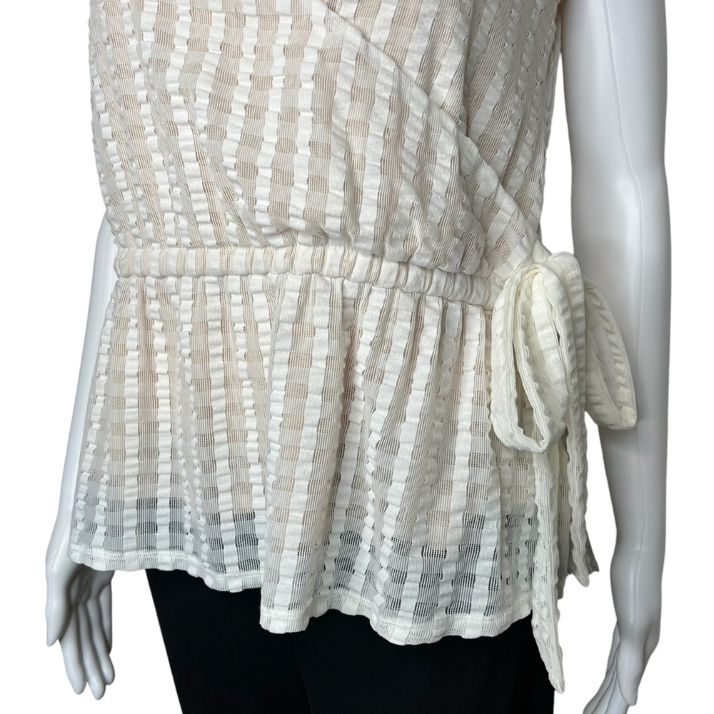 Deletta Mesh VNeck Cross Tie Peplum Sleeveless Top M - Picture 2 of 6